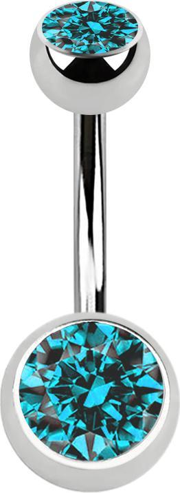 Produktbild Star Piercing Banane silber mit zwei Kugeln Kristall aqua (Chirurgenstahl 316L)