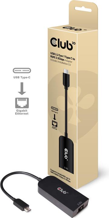 Club 3D USB Typ-C zu (USB-C 3.2 Gen 1, RJ45 (1x))