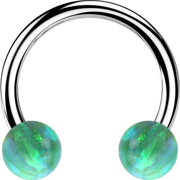 Star Piercing Micro Circular Barbell silber mit zwei Kugeln Opal grün (ohne Messing, Chirurgenstahl 316L)