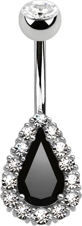 Star Piercing Banane silber Kristalltropfen schwarz mit Kristallen umkreist (Messing, Chirurgenstahl 316L)