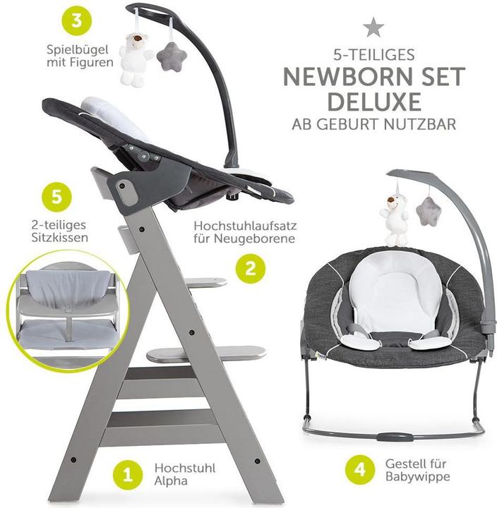 Image du produit Hauck Chaises hautes Alpha Plus Gris Newborn Set Deluxe - Chaise haute 4 pièces (Chaise haute)