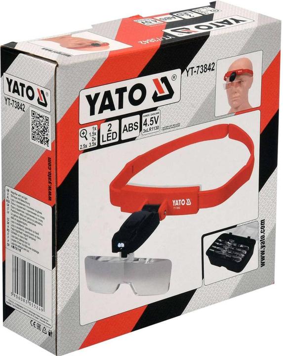 Produktbild Yato Profi Kopfband-Lupe mit Beleuchtung | Vergrösserung 1x/1,5/2x/2,5x/3,5x