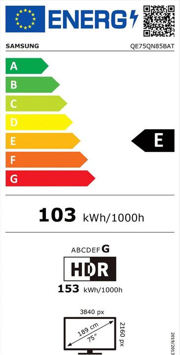 Energy Label Samsung QE75QN85B (75", QN85B, NeoQLED, 4K, 2022)