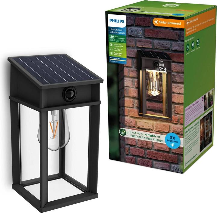 Philips Lighting Geri 929004632601 Solar-Aussenwandleuchte 3.2 W Warmweiss Schwa (470 lm, IP44)