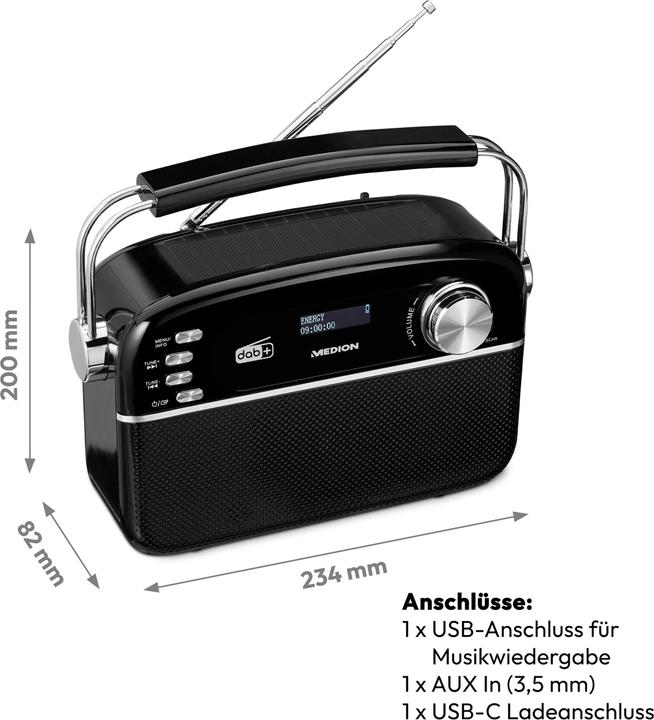 Actual product image Medion DAB+ Radio LIFE E66809 Black (DAB+, FM, Bluetooth)