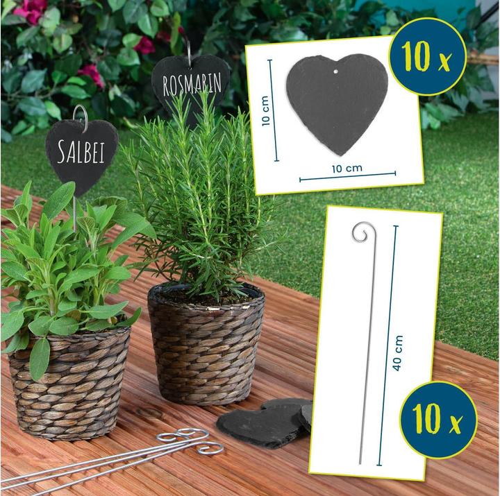 Produktbild Hoberg Pflanzschilder Set Schiefer Herz, 10 Stück, Zubehörtyp (40 cm, 10 cm)