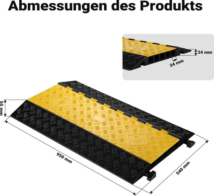 Produktbild Wiltec Kanal Kabelbrücke 50t 40km/h Überfahrschutz 95x54x5,5cm Kabelkanal Kabel (Kabelbrücke, 95 cm)