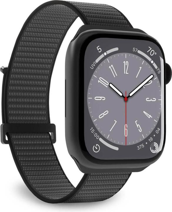 Puro Nylon Sport - Pasek per Apple Watch 42/44/45/49 mm (Czarny) (45 mm, 44 mm, 42 mm, 49 mm, Metallo)
