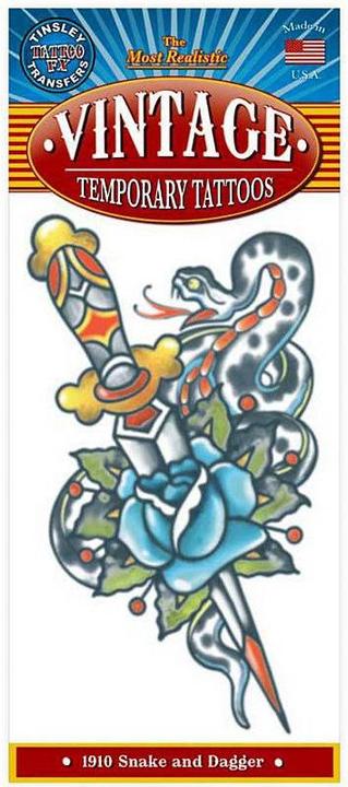 Actual product image Tinsley Transfers Snake and Dagger Tattoo | Adhesive Tattoos