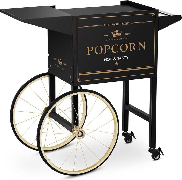 Produktbild Royal Catering Popcornwagen Wagen für Popcornmaschine Popcorntrolley 2 Bremsen schwarz & golden