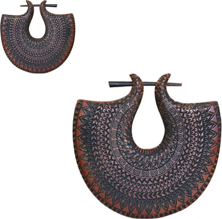 Actual product image Star Piercing Earring Plate Mandala Engraved Saba Wood (Organic, without brass)
