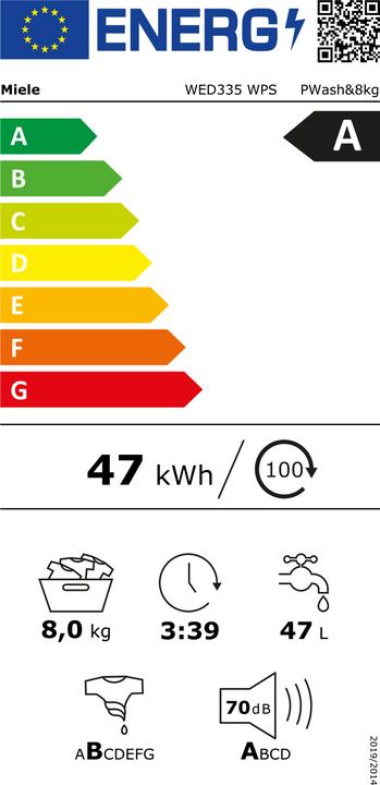 Energie-Label Miele WED335 WPS D PWash&8kg (8 kg, Rechts)