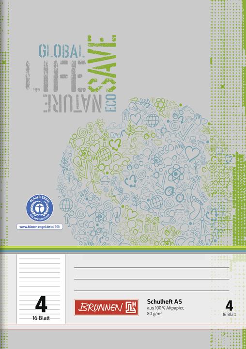 Produktbild Schulheft Recycling Lineatur 4 liniert ohne Rand (A5, Liniert, Harter Einband)