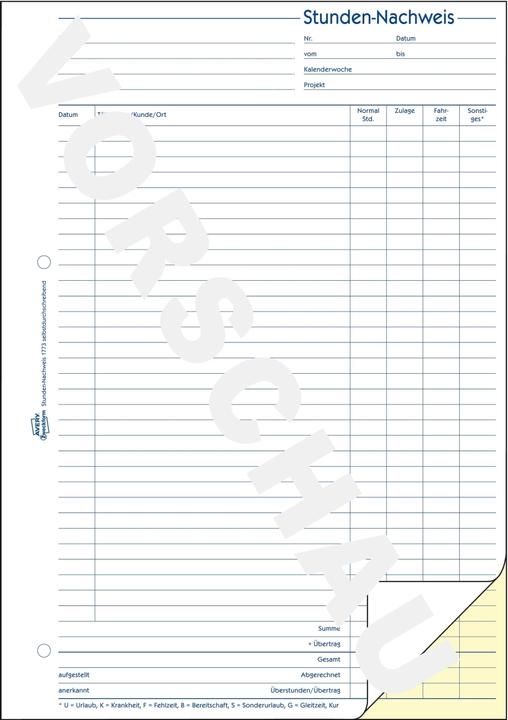 Produktbild Avery Arbeitszeiterfassung / Stunden-Nachweis (40 x)