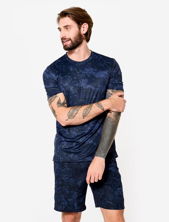 Domyos Men's Short-Sleeved Crew Neck Breathable Fitness T-Shirt - Navy Blue