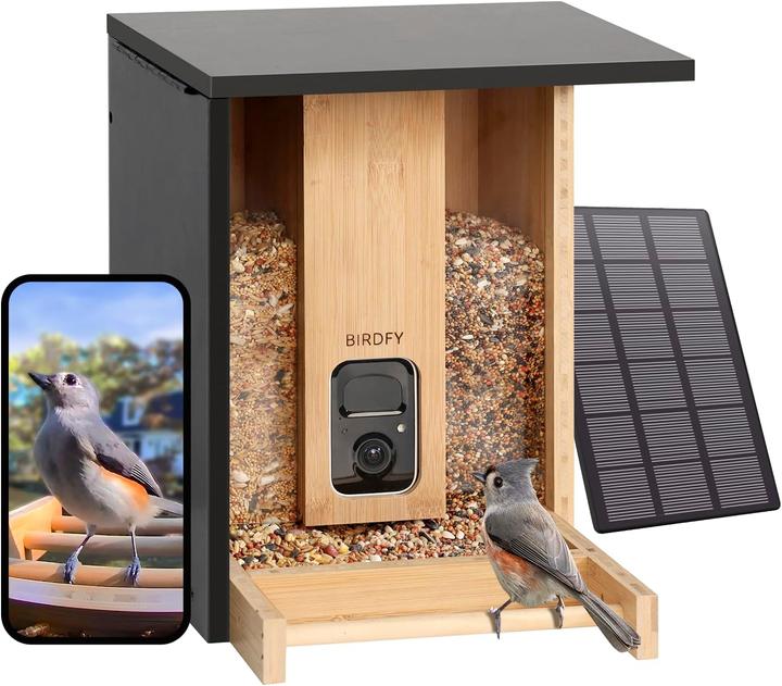 Produktbild Birdfy Futterautomat Bamboo AI im Abonnement + Solarpanel