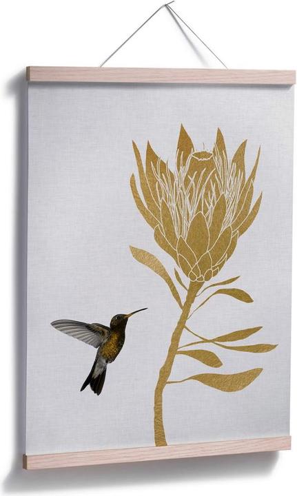 Actual product image Trenddeko Orara Studio - Hummingbird and Flower - golden flower (24 x 30 cm)