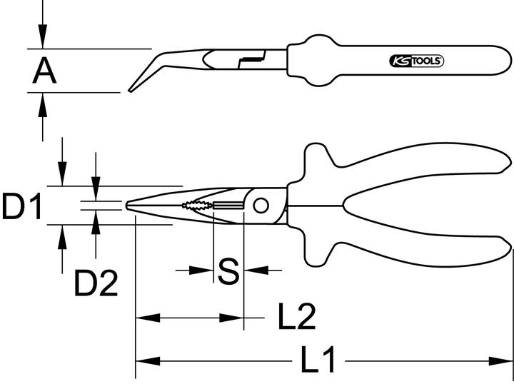 Actual product image KS Tools ERGOTORQUE flat round nose pliers bent (165 mm)