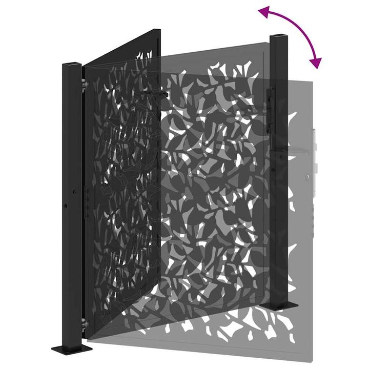 Actual product image VidaXL Garden gate black 105x105 cm steel leaf design fence gate outdoor gate