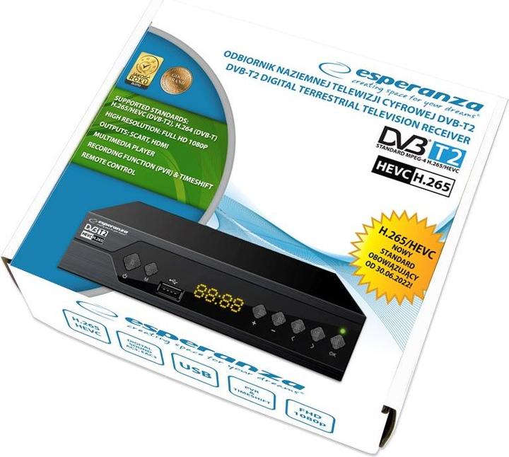Produktbild Esperanza EV107R TV Set-Top-Box Kabel Schwarz (DVB-T2)