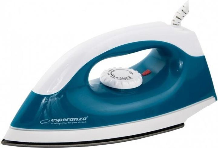 Esperanza TRAVEL IRON SMOOTHER - Fer à repasser à sec - Plaque antiadhésive - 1,4 m - Bleu - Blanc (1200 W)