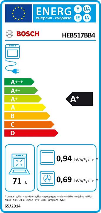 Energie-Label Bosch Hausgeräte Einbau-Herd-Set, HEB517BB4 + NIF645CB5E, Einbau-Herd, Induktionskochfeld, HND615LS67