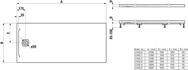 Actual product image Laufen Pro shower tray, 1700x700x46mm, H2159560