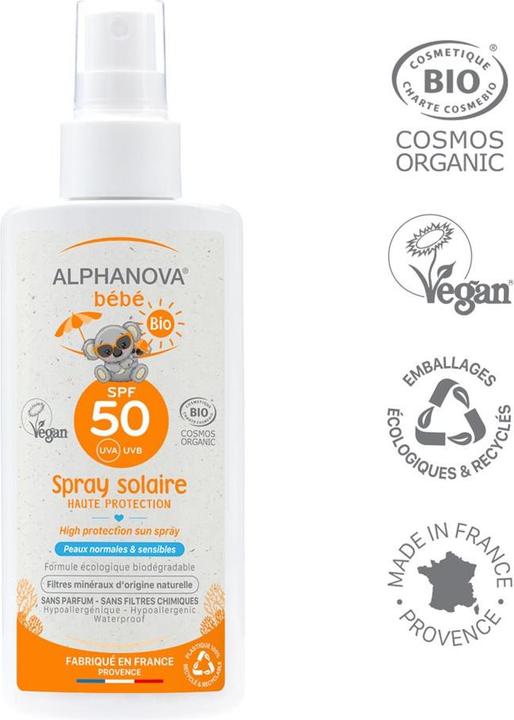 Image du produit Alphanova BB lait solaire spray bio SPF50+ lait (Lait solaire, SPF 50+, 125 ml, 161 g)