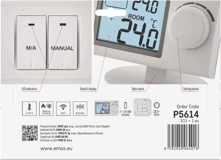 Actual product image Emos Room manual wireless thermostat P5614