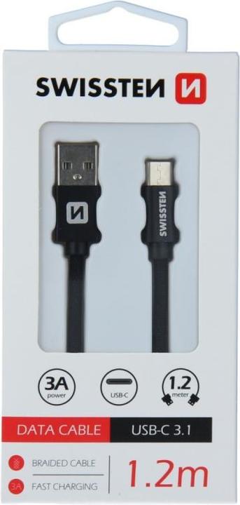 Produktbild Swissten Datenkabel Textil USB / USB-C 1.2 M (1.20 m, USB 3.2 Gen 1)