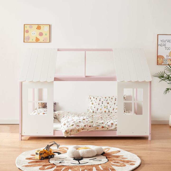 Produktbild En.Casa Halboffenes Kinderbett Tostedt mit Matratze 120x200 cm Rosa/Weiss (120 x 200 cm)