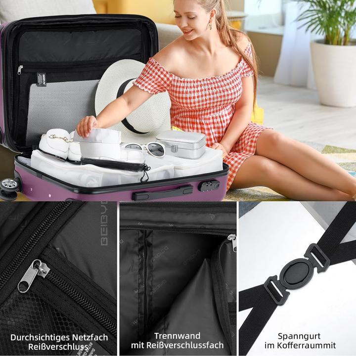 Immagine prodotto Beibye 3-teiliges Hartschalen-Kofferset (115 l, Bagaglio a mano (fino a 50 litri), M (50 - 90l), L (90 - 115l))