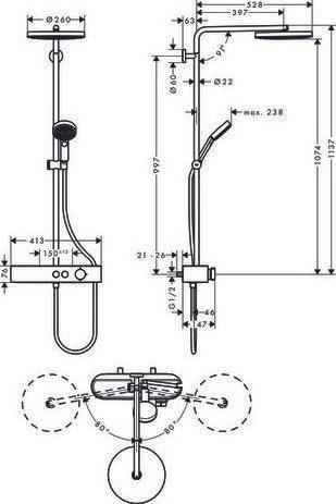 Produktbild hansgrohe Showerpipe 260 1jet mit ShowerTablet Select 400 Dito: mit EcoSmart