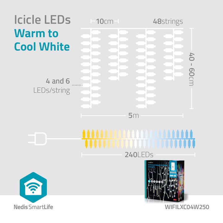 Actual product image Nedis SmartLife Decorative LED | Wi-Fi | Warm to Cool White | 240 LED's | 5.00 m | Android™ / IOS (0.21 m)
