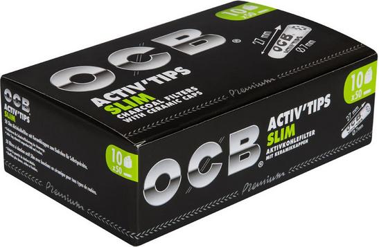 Produktbild OCB Activ Tips Slim Aktivkohlefilter ø7mm, 50 Stk Box à 10 Schachteln