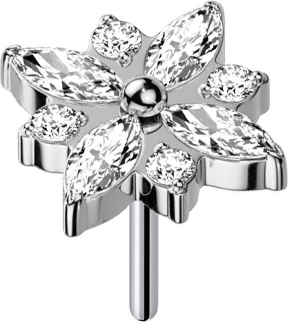 Produktbild Star Piercing Threadless silber Blume eckig Kristalle silber (ohne Messing, Titan G23)