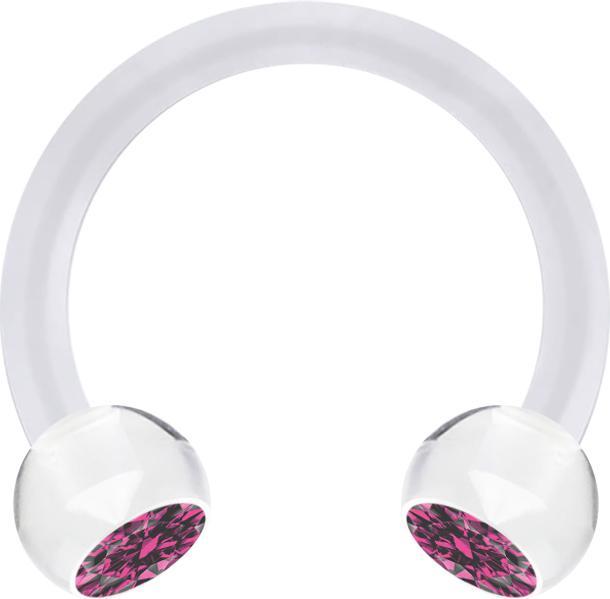 Star Piercing Micro Circular Barbell transparent mit zwei Kugeln Kristall pink (ohne Messing, Acryl)