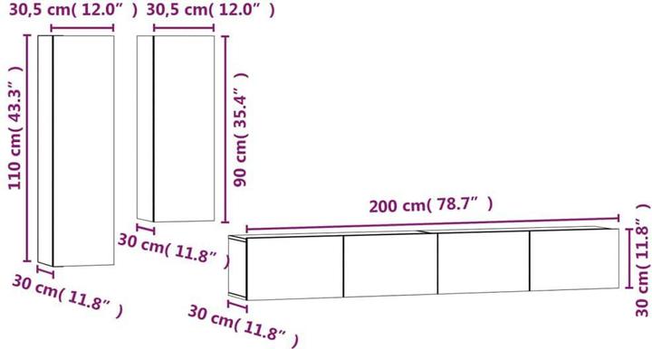 Produktbild VidaXL 4-tlg. TV-Schrank-Set Grau Sonoma Holzwerkstoff,Farbe: Grau (30 x 30 x 110 cm)