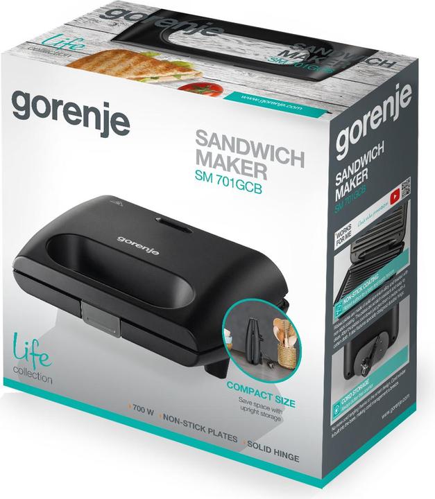 Immagine prodotto Gorenje Mini grill per sandwich - nero - 700 W, regolazione continua della temperatura, rivestimento