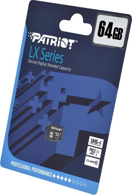 Actual product image Patriot MicroSDXC UHS-I Klasse 10 (64 GB, microSDXC, U1, UHS-I)