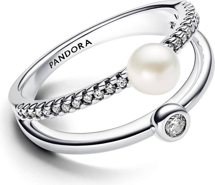 Immagine prodotto Pandora Anello a doppia fascia con perle d'acqua dolce coltivate e pavé trattati (48, 925 Argento)