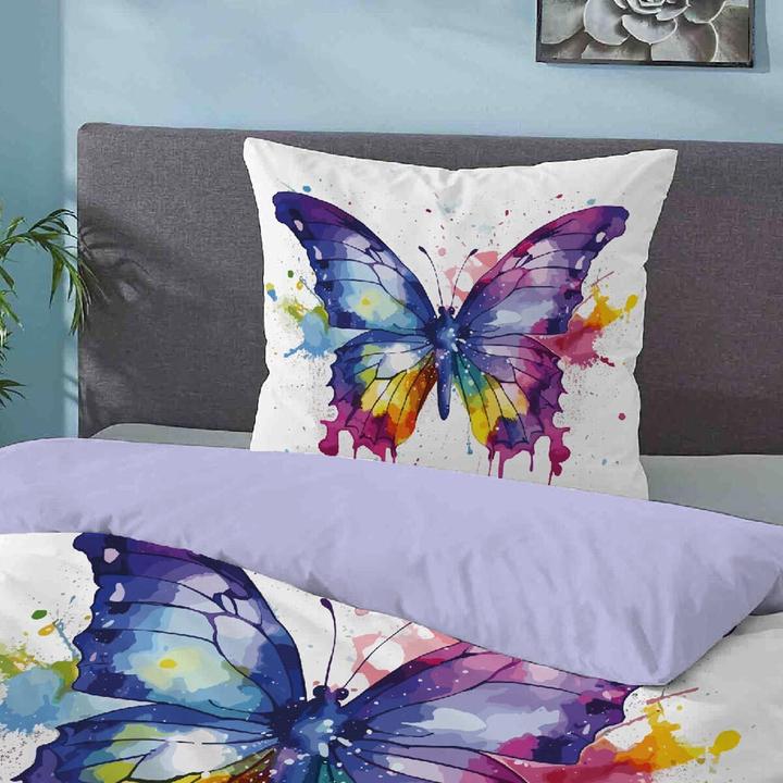 Produktbild Biberna Bettwäsche Schmetterling 44483-008 bunt (Bettwäsche Set, 135 x 200 cm, 80 x 80 cm)