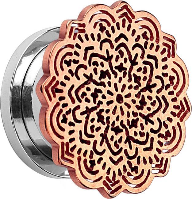 Produktbild Star Piercing Flesh Tunnel silber mit Tribal Blume rosegold (ohne Messing, Chirurgenstahl 316L)