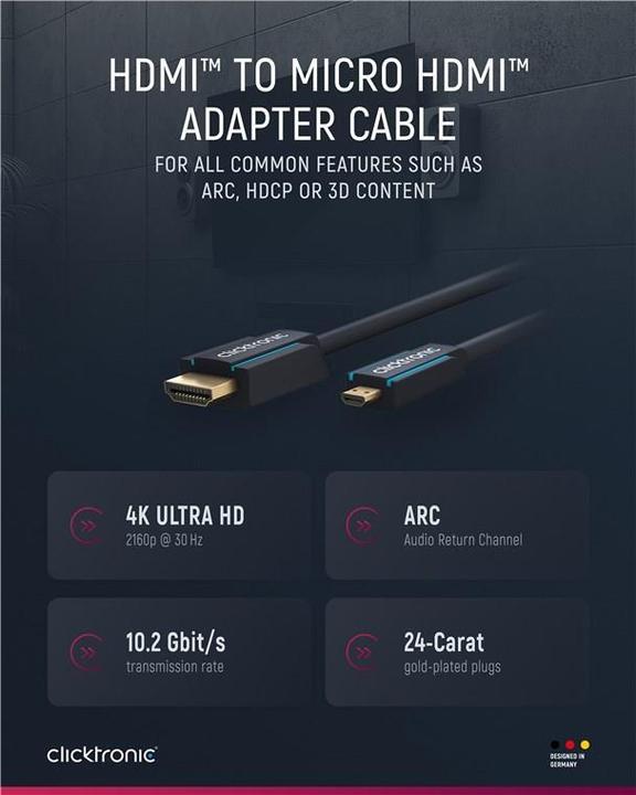 Produktbild clicktronic micro HDMI (Typ D) — HDMI (Typ A) (3 m, HDMI)