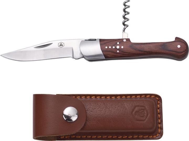 Actual product image Laguiole Hunting Knife &Corkscrew Rosewood Leather Pouch