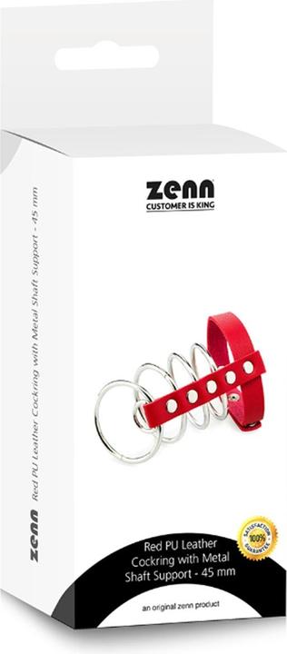 Actual product image Zenn Red PU leather cock ring with metal support (4.50 cm)