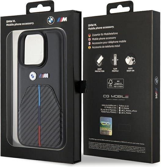 Actual product image BMW BMHCP15L22NSTB iPhone 15 Pro 6.1" czarny/black Stamped Tricolour Stripe (Apple iPhone 15 Pro)