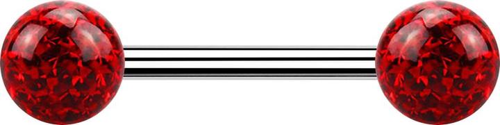 Produktbild Star Piercing Barbell silber mit zwei Kristall Kugeln rot Epoxy Schutzschicht (Chirurgenstahl 316L, ohne Messing)