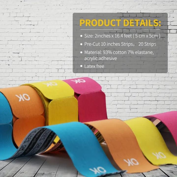 Image du produit OK Tape Kinesiology 25cm x 5cm Pré-découpé, 20 Bandes Beiges (0.25 m)