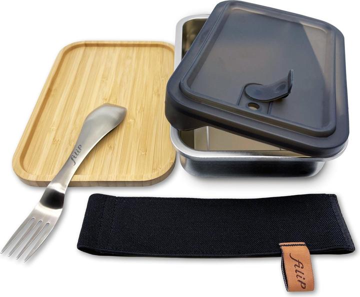 Actual product image Filip & Friends Lunchbox stainless steel filip® No1 | Bamboo board, sleeve & spork